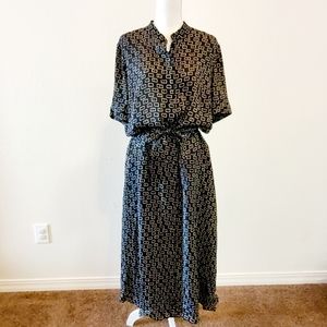 Button front Tie Waist Silk blend dress, XL